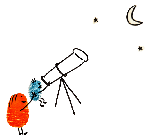 Book Illustration of child and father looking at the moon.